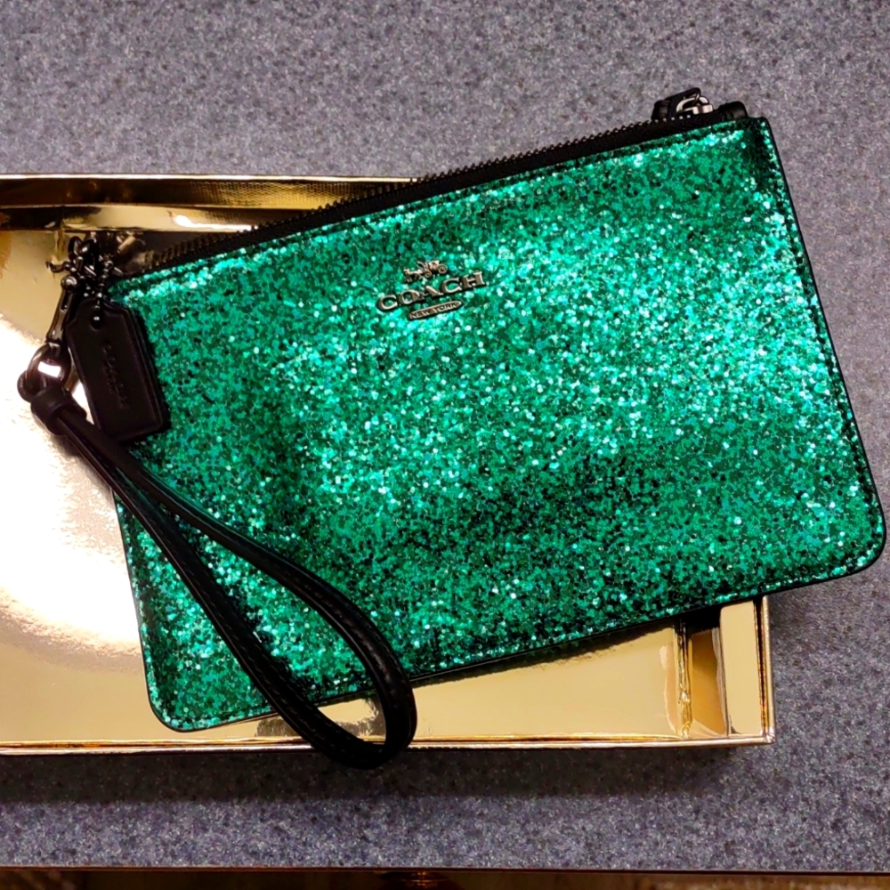 Authentic Signature Coach Clutch, Large, Green Sequins!!!